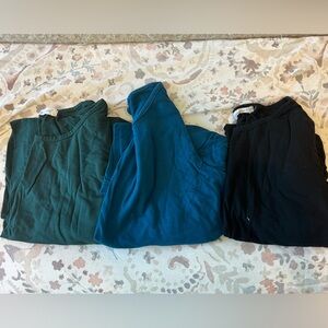 3 solid color long sleeve maternity shirts with ruched sides